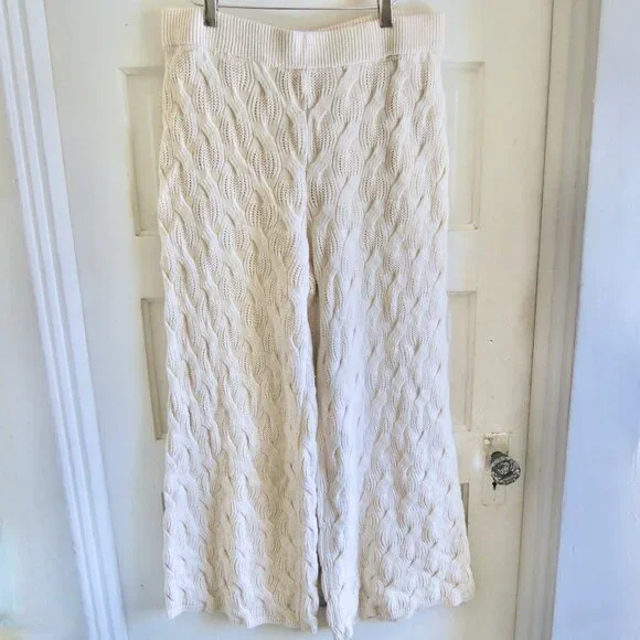 Rachel Comey Cream Cable Knit Wide Leg Palazzo Pants L - Picture 3 of 9